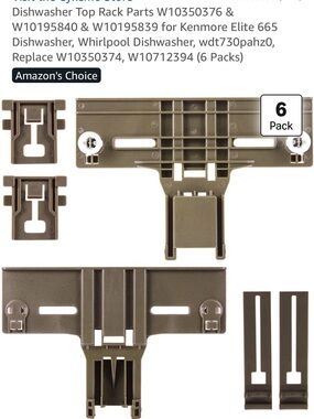 Dishwasher Top Rack Parts Replacement Set - Dark Gray